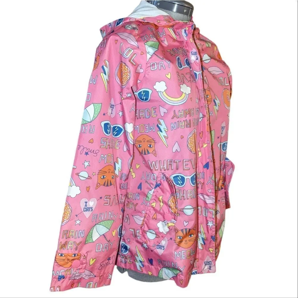 Carter's pink cat theme rain jacket‎ graphic print kawaii
